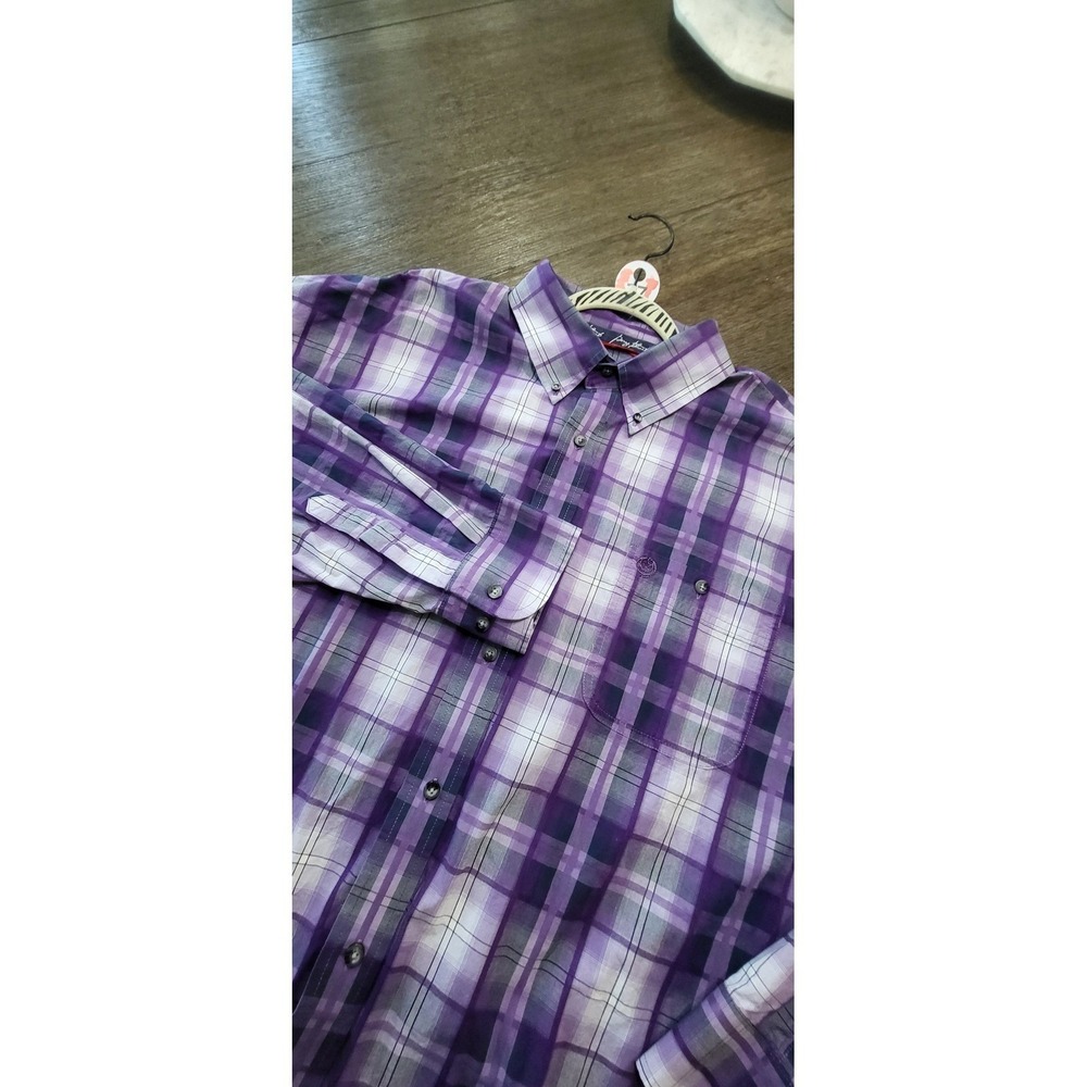 George Strait Western Shirt Mens 3XLT Purple White Long Tail‎ Button Up #77